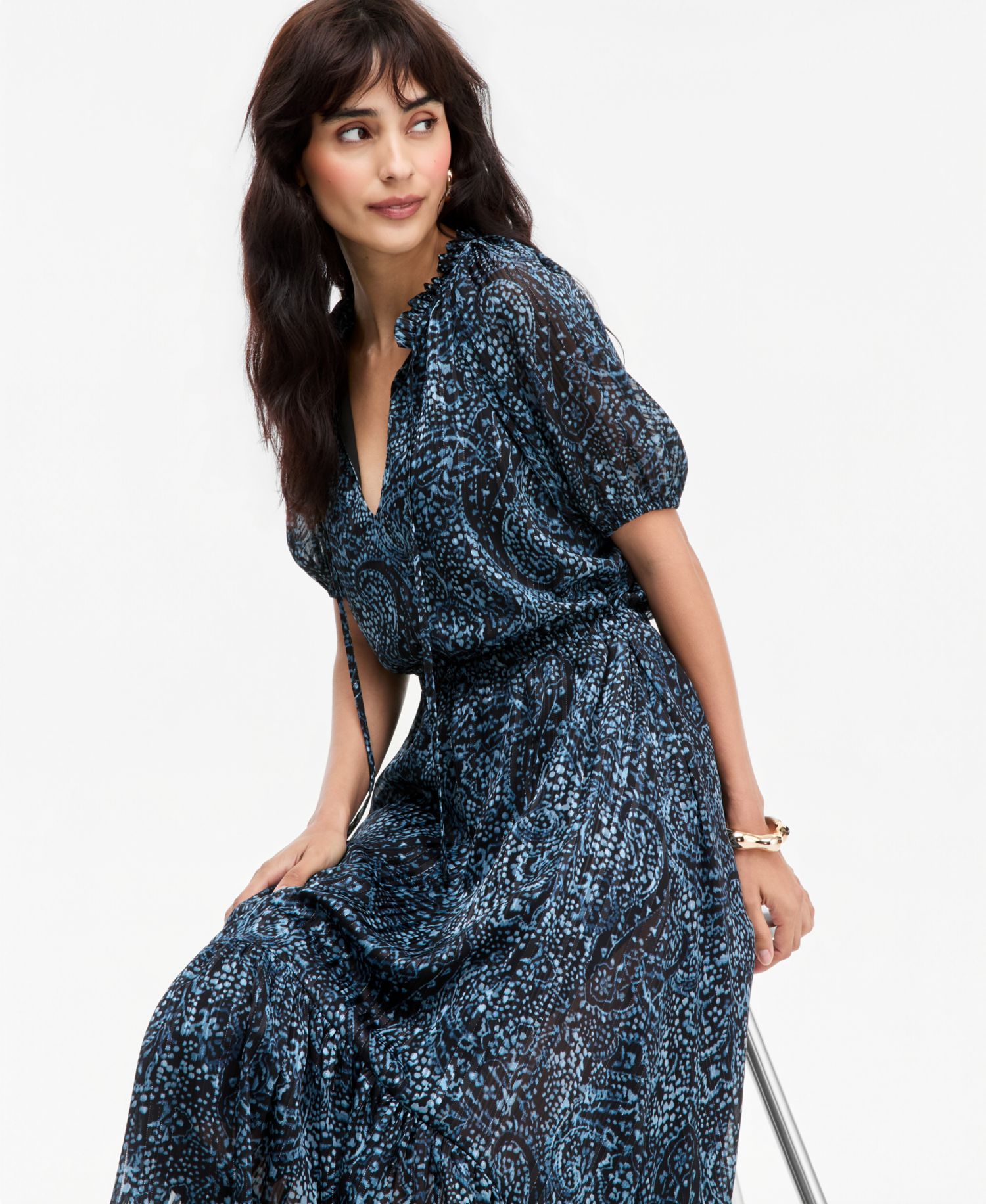 Women's Short-Sleeve Printed Midi Dress