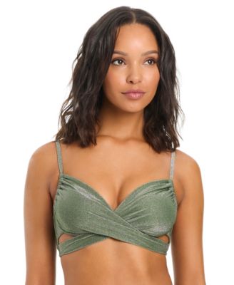 Women's Shimmer Core Solids Wrap Neck Underwire Bikini Top