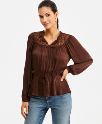Women's Tie-Front Lace Blouse