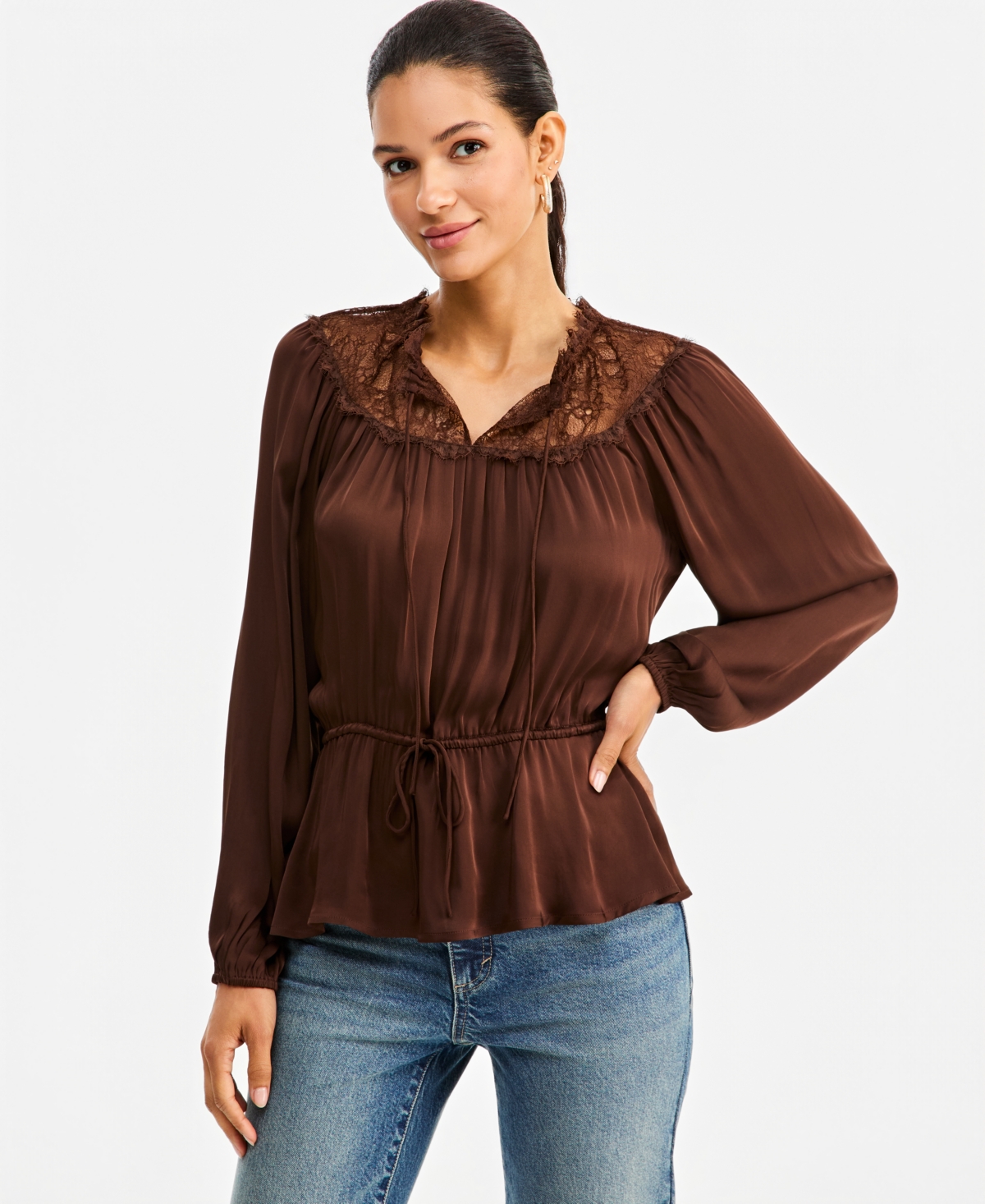 I.n.c. International Concepts Women's Tie-Front Lace Blouse, Macy's Exclusive