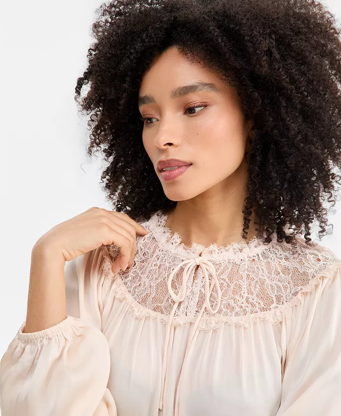 Women's Tie-Front Lace Blouse - thumbnail 8