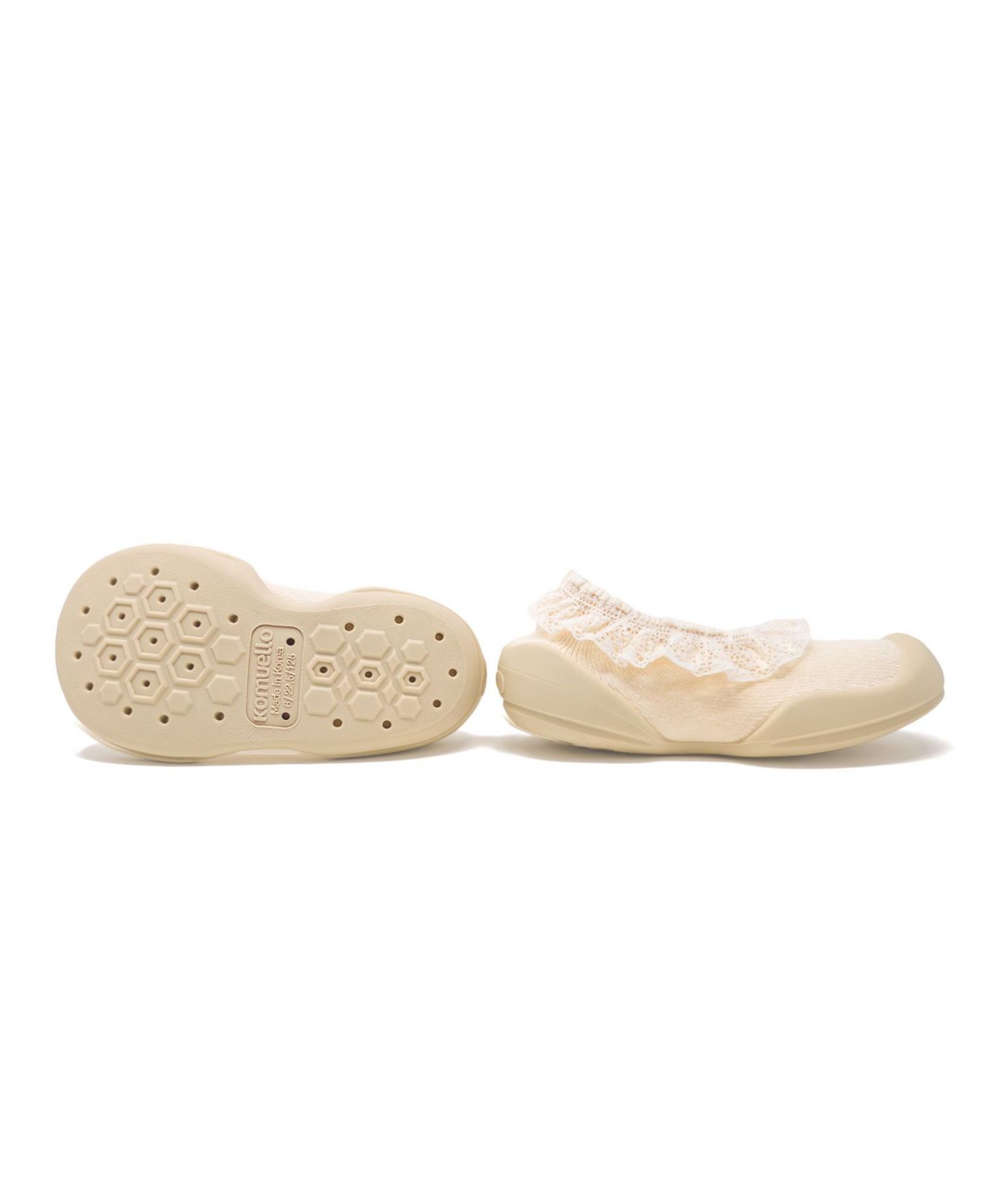 Обувь Komuello First Walk Sock Shoes Flat - Sweet Latte Lace для девочек-малышей, цвет: Светлый бежевый — фото 4