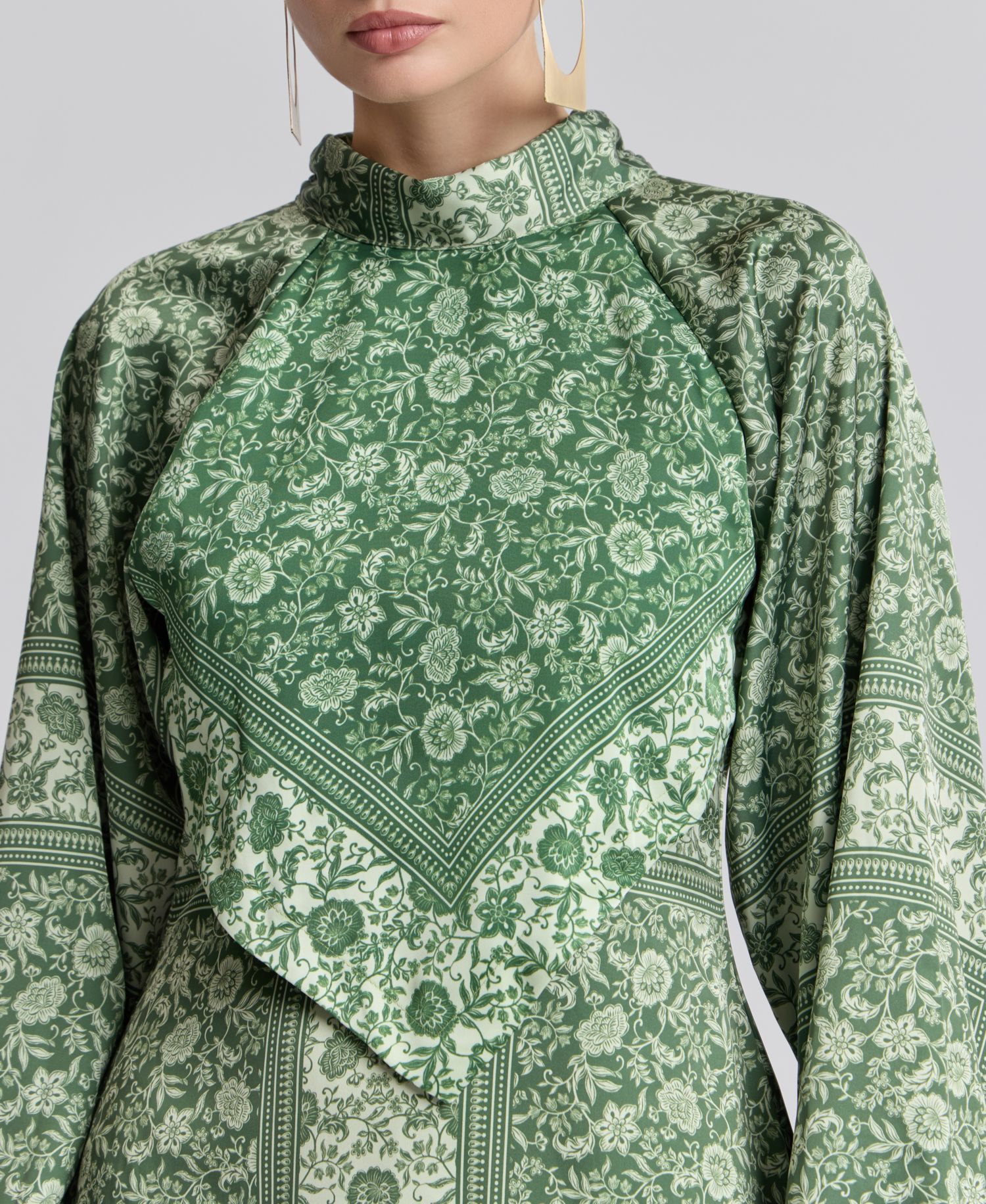 Women's Printed Satin High-Neck Scarf Mini Dress
