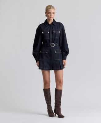 Women's Stretch Denim Belted Cargo Mini Dress