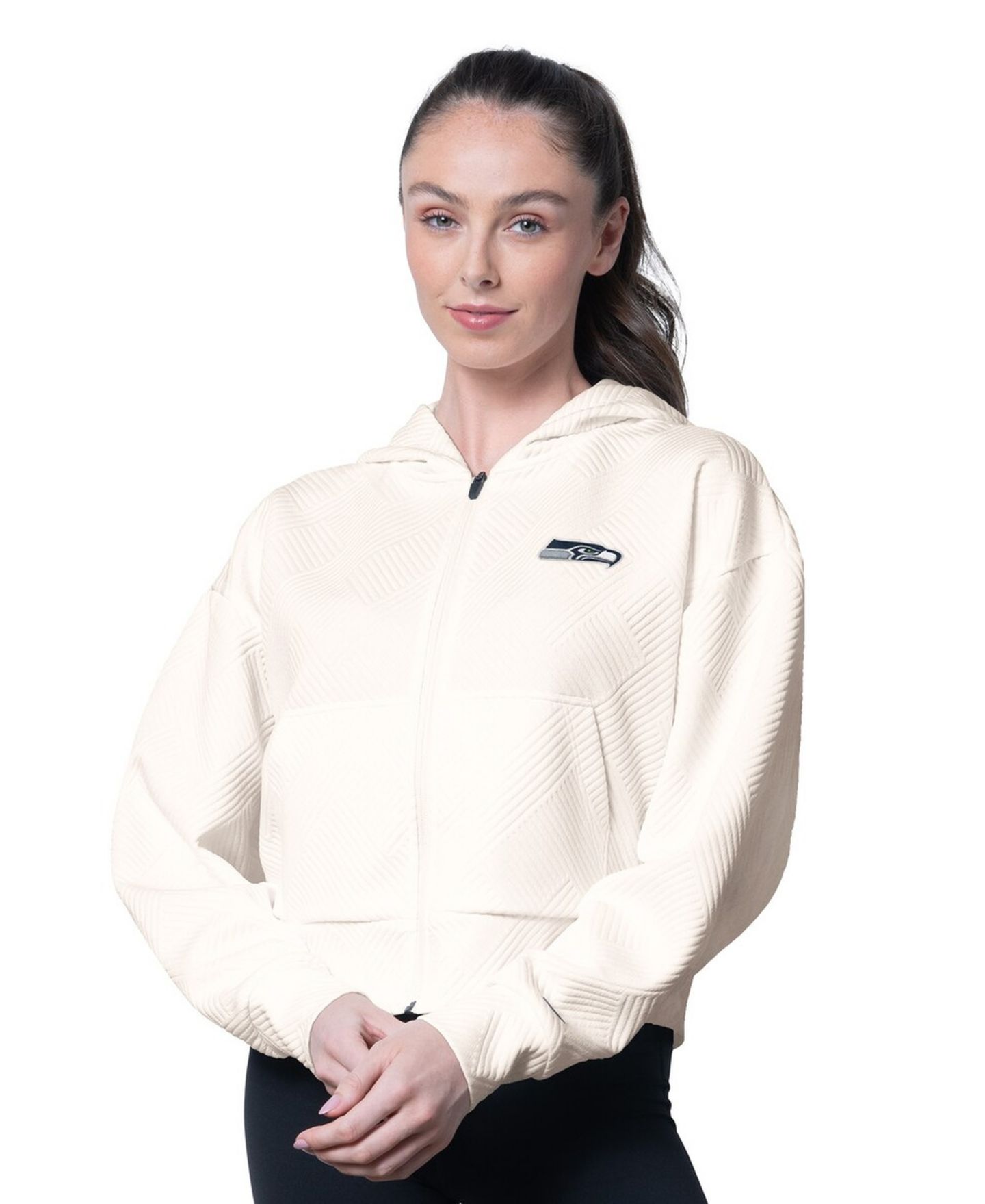 Женское худи MSX by Michael Strahan Cream Seattle Seahawks Eleanor Full-Zip — фото 21