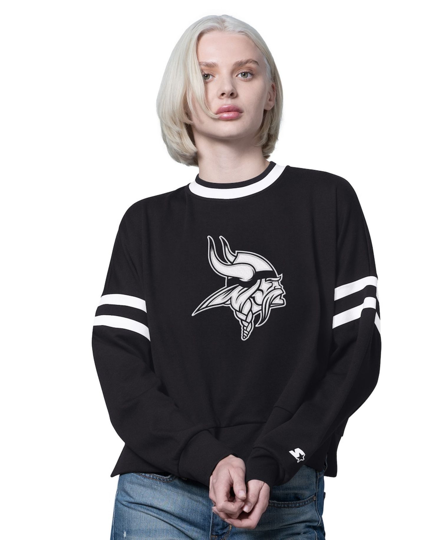 Women's Black Minnesota Vikings Rally Drop Shoulder Cropped Sweatshirt