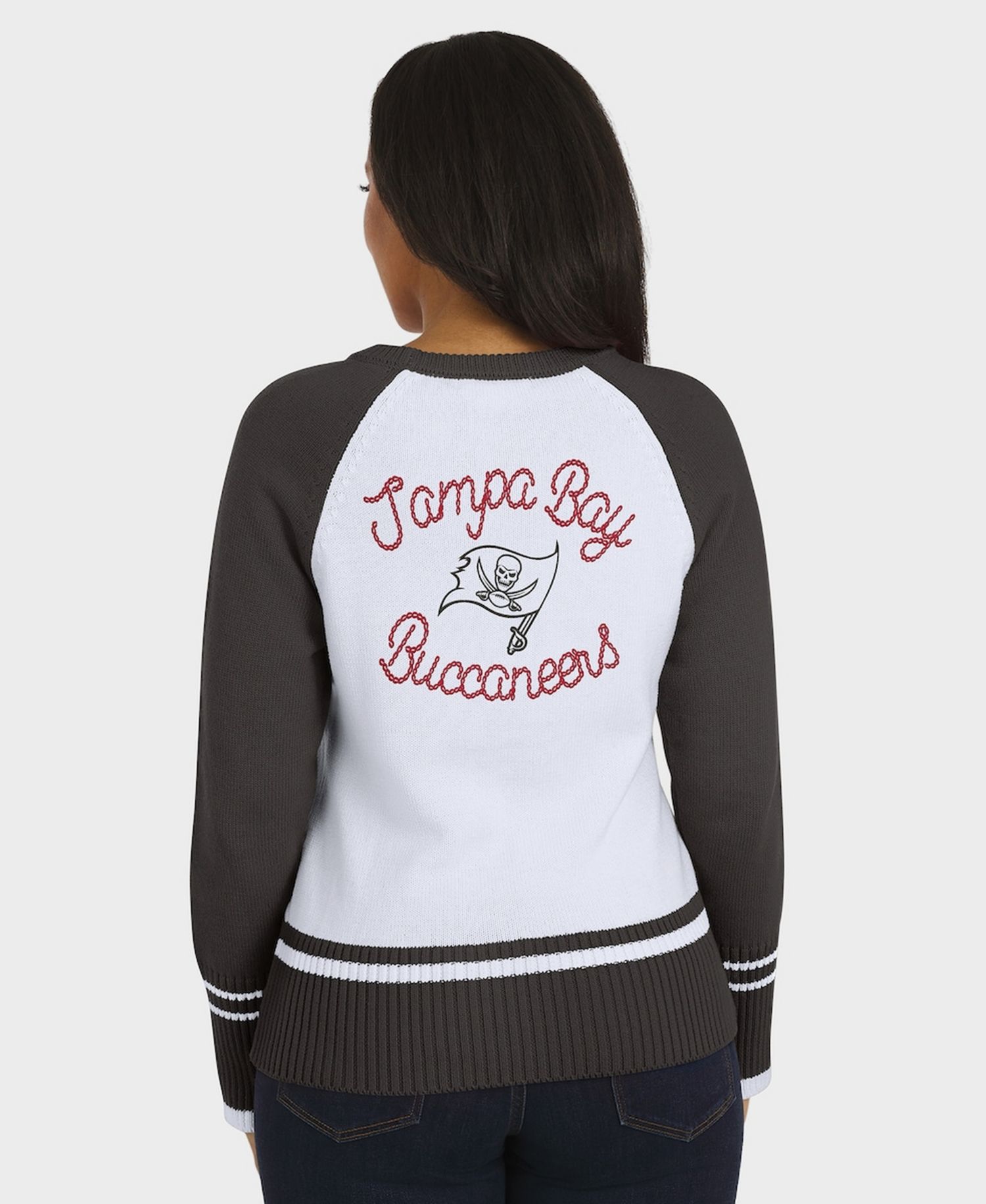 Women's White/Pewter Tampa Bay Buccaneers Color Block Raglan Sweater