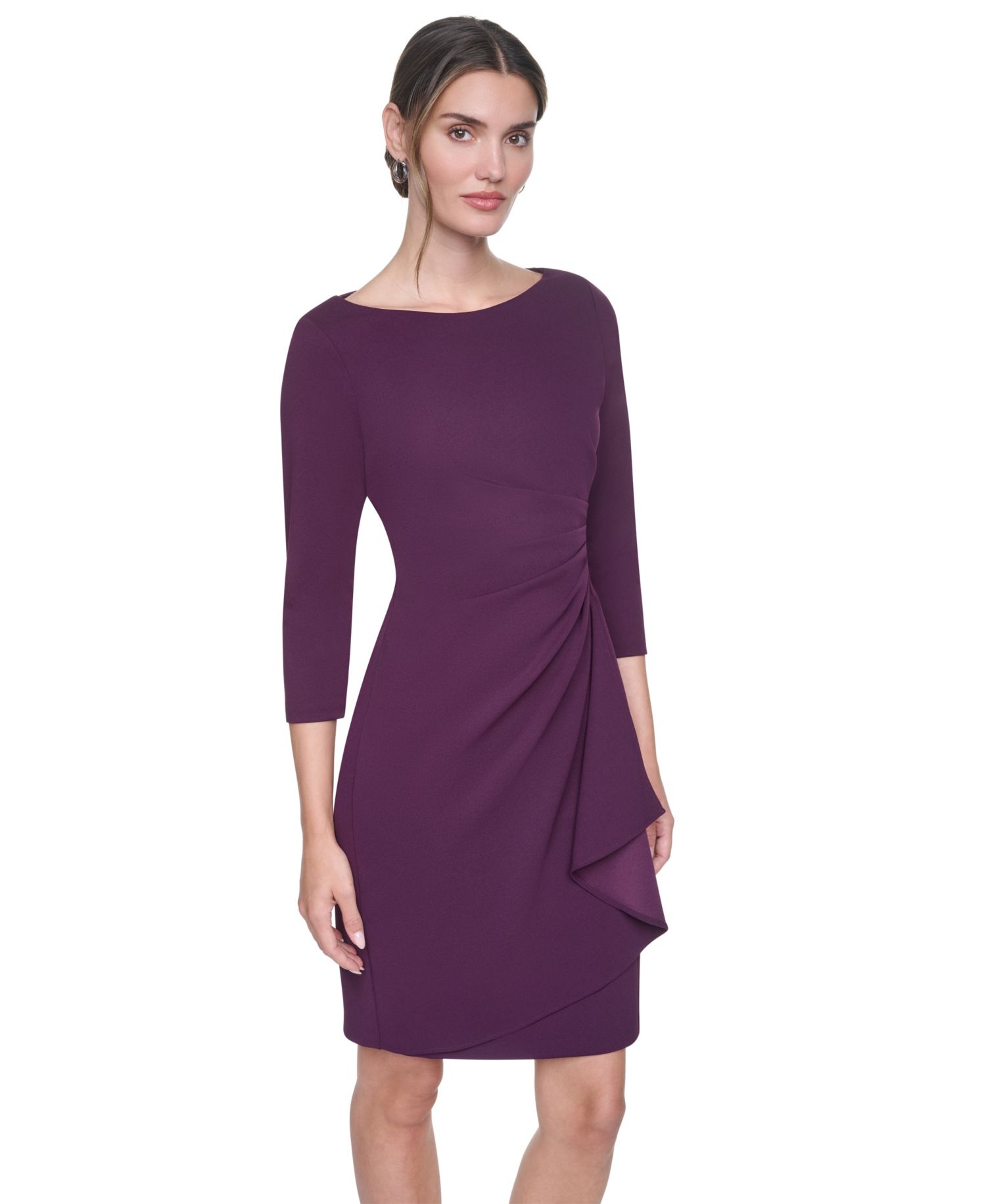Women's Boat Neck Ruched Sheath Dress