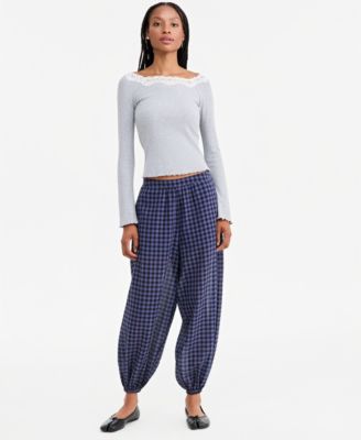 Women's Plaid High-Rise Pull-On Balloon Pants