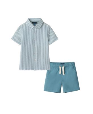 Toddler Boys Toddler/Child Teal Striped Buttondown and Linen Shorts Set