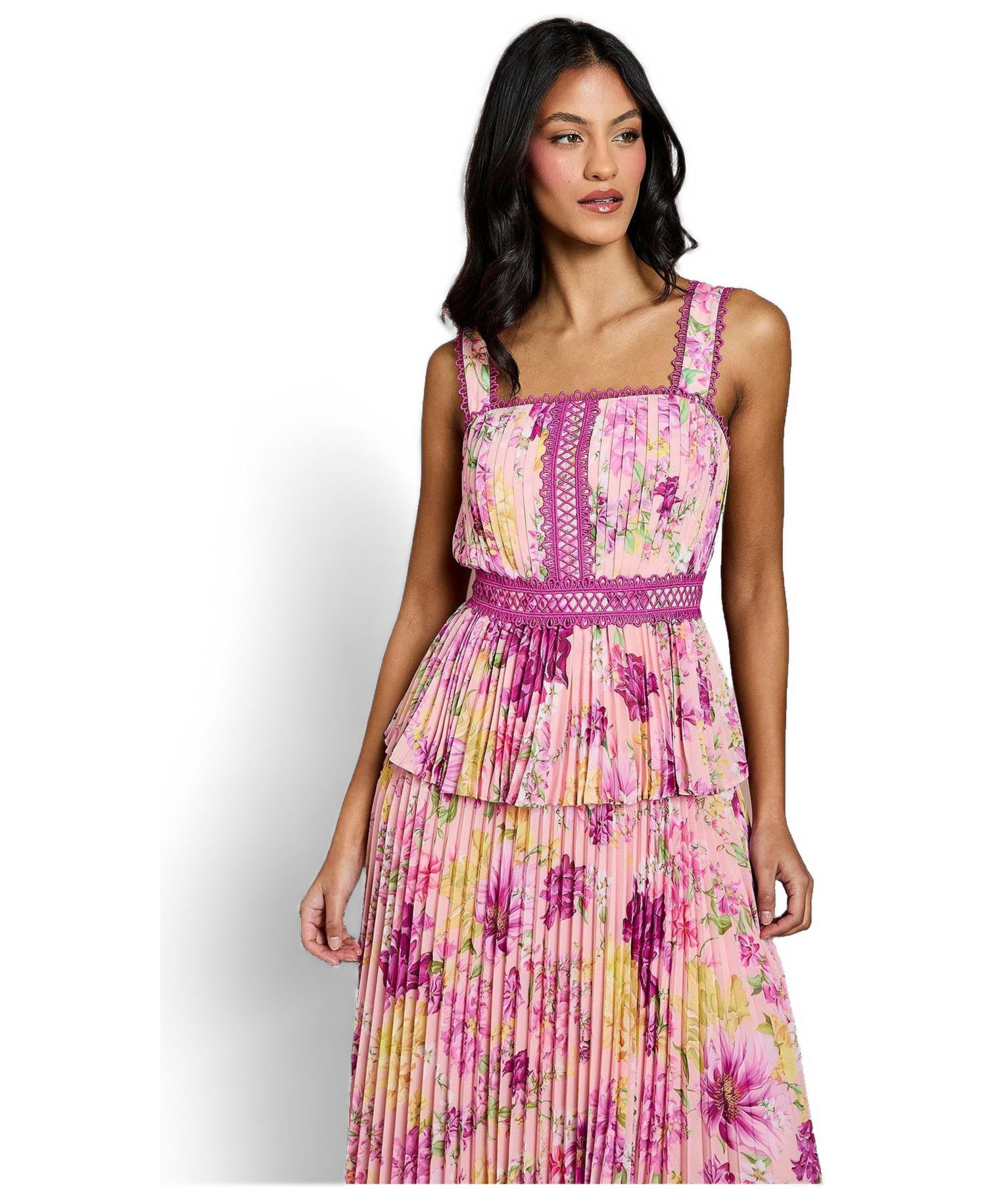 Women's Lace Pleated Midi Dress