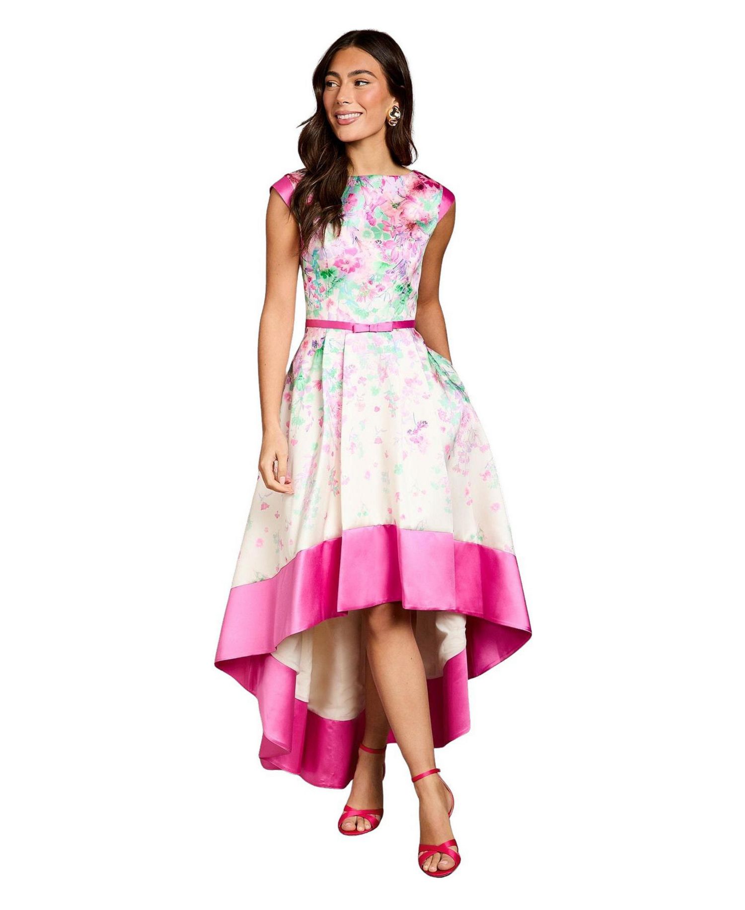 Women's Floral High-Low Boat Neck Midi Dress