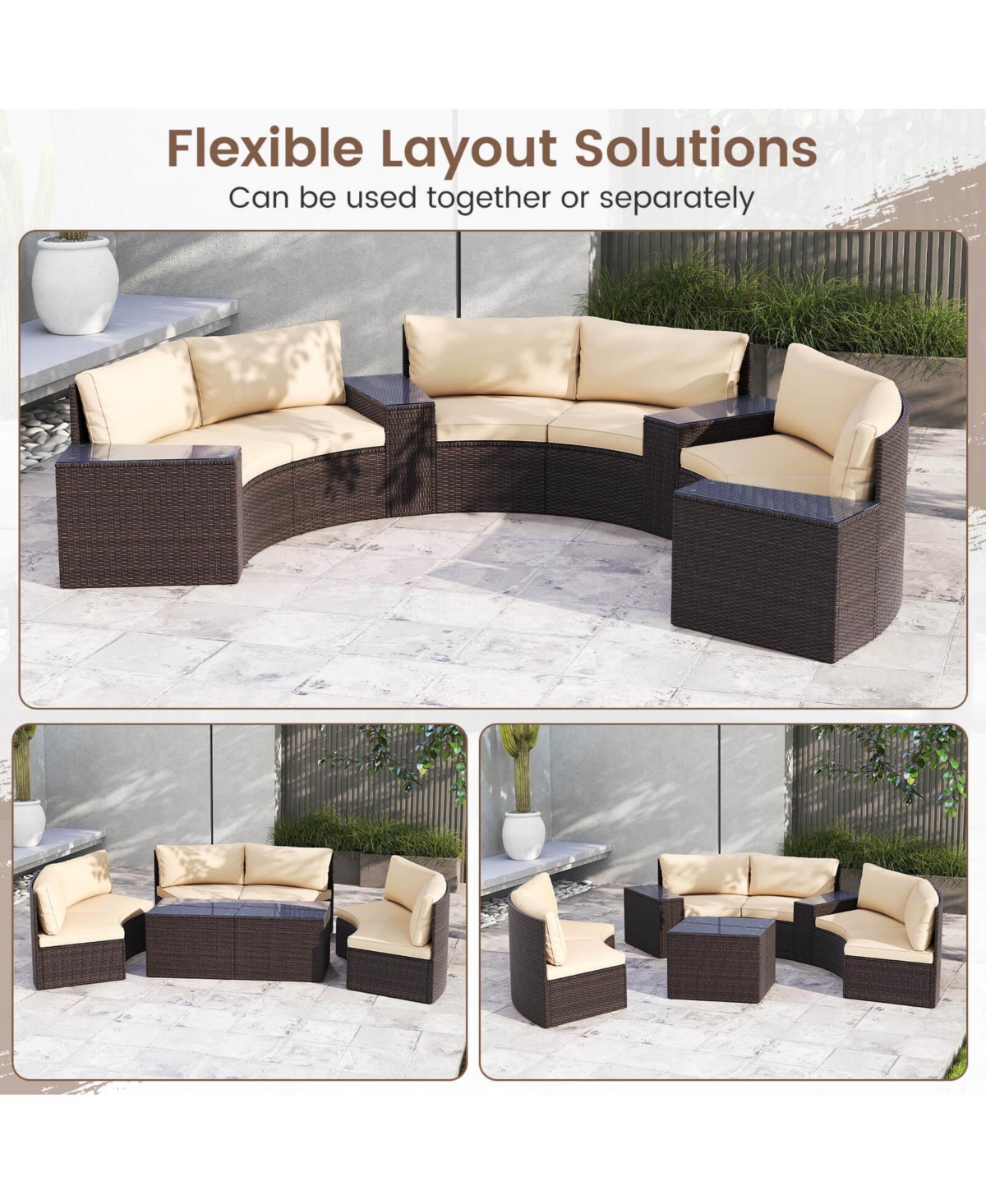 Costway 7 Piece Patio Furniture Set with Tempered Glass Top Side Tables Back and Seat Cushions