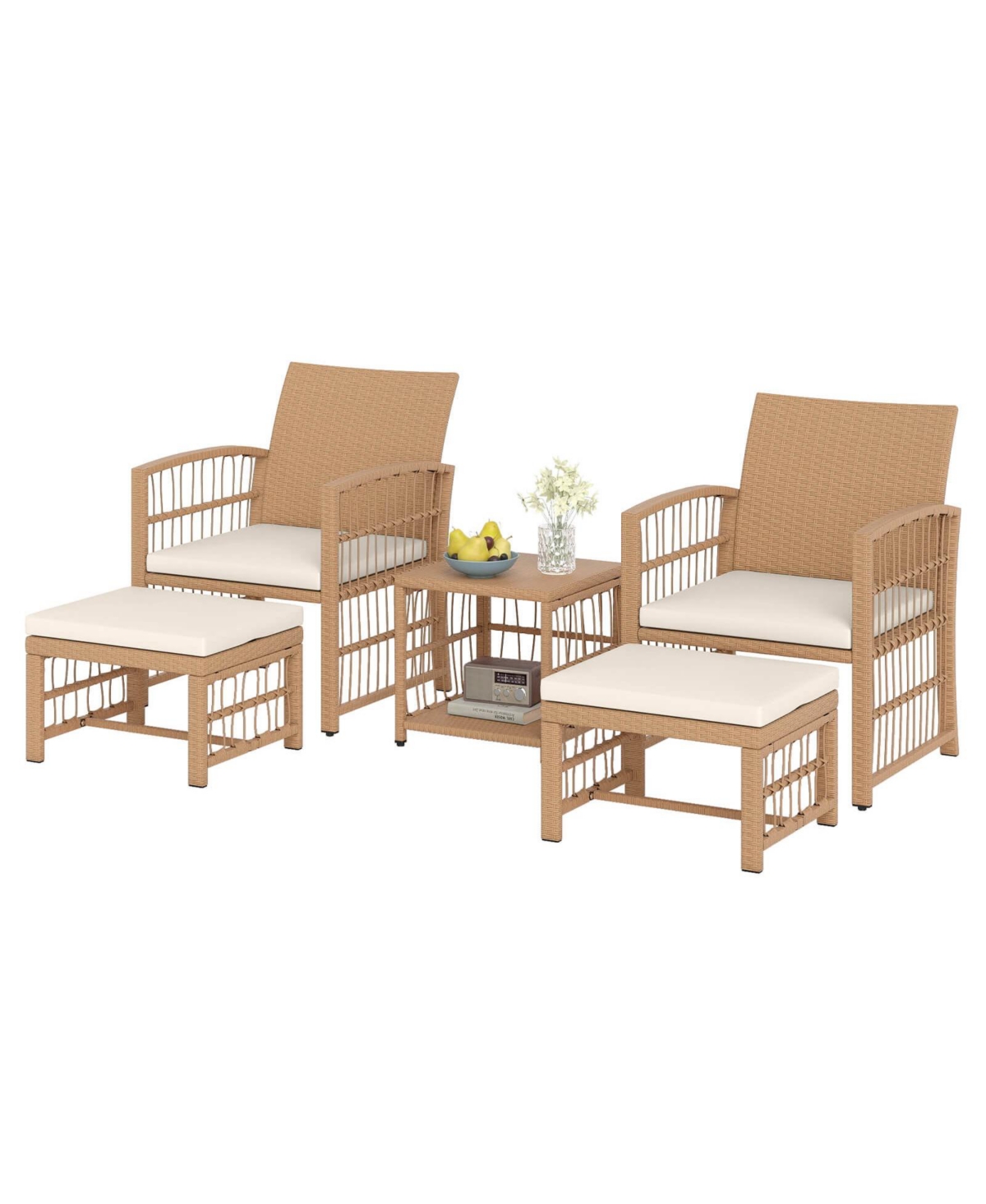 Costway 5 Pieces Patio Conversation Set Pe Rattan Balcony Furniture Set with Cushions