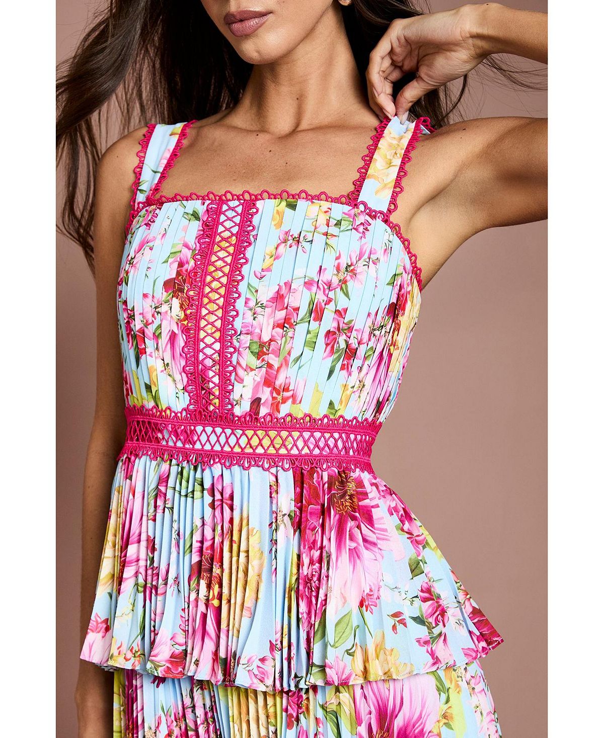 Coast Women's Pleated Floral Square Neck Midi Dress view 5 — MAYCSS fashion products
