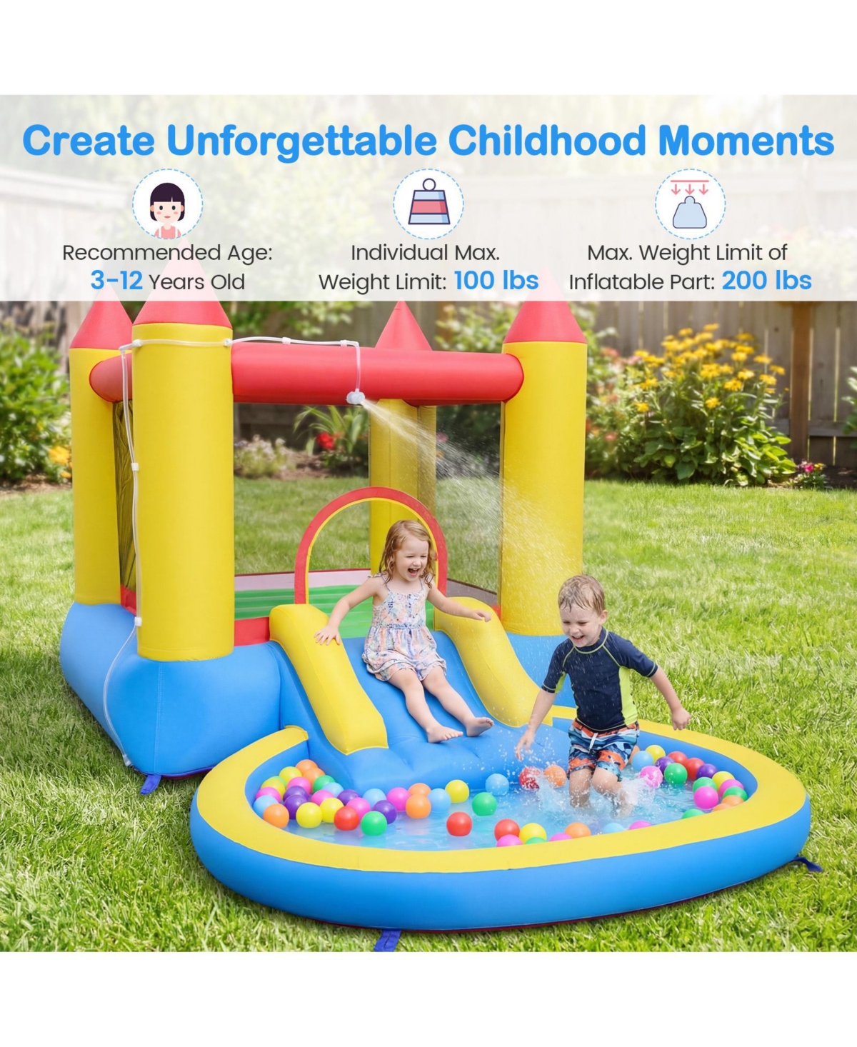 Gymax Inflatable Bounce House w/ Splash Pool Water Slide and Bouncy Area for Kids