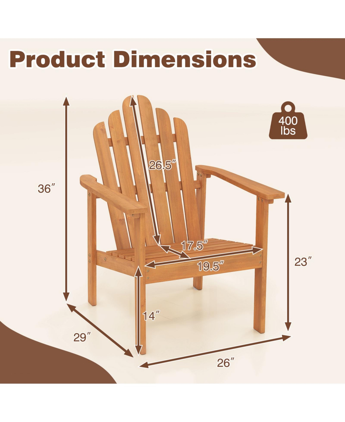Gymax Stackable Adirondack Chair Acacia Wood Outdoor Chair With Slatted Backrest and Seat