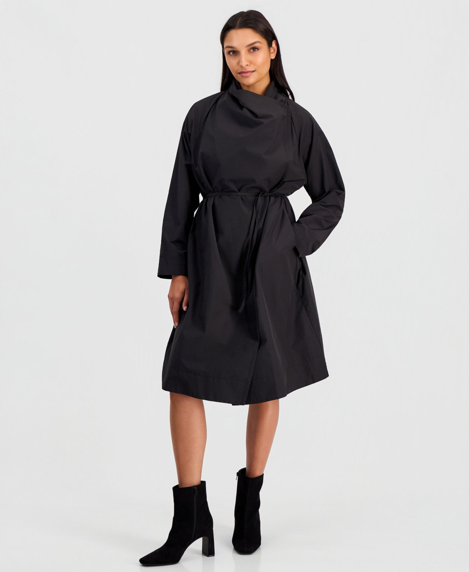 Women's High-Neck Belted Raglan-Sleeve Coat