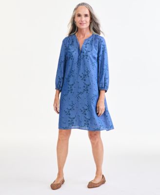 Women's Printed Chambray V-Neck Popover Dress