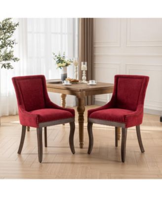 Furniture, Ultra Side Dining Chair, Thickened fabric chairs with neutrally toned solid wood legs, Bronze nail head, Set of 2