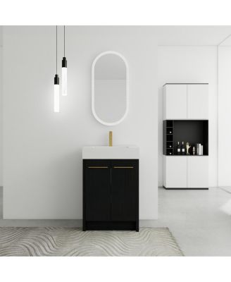 Modern Chestnut Bathroom Vanity with Resin Sink, Soft Close Doors, Scratch and Water Resistant Plywood Cabinet