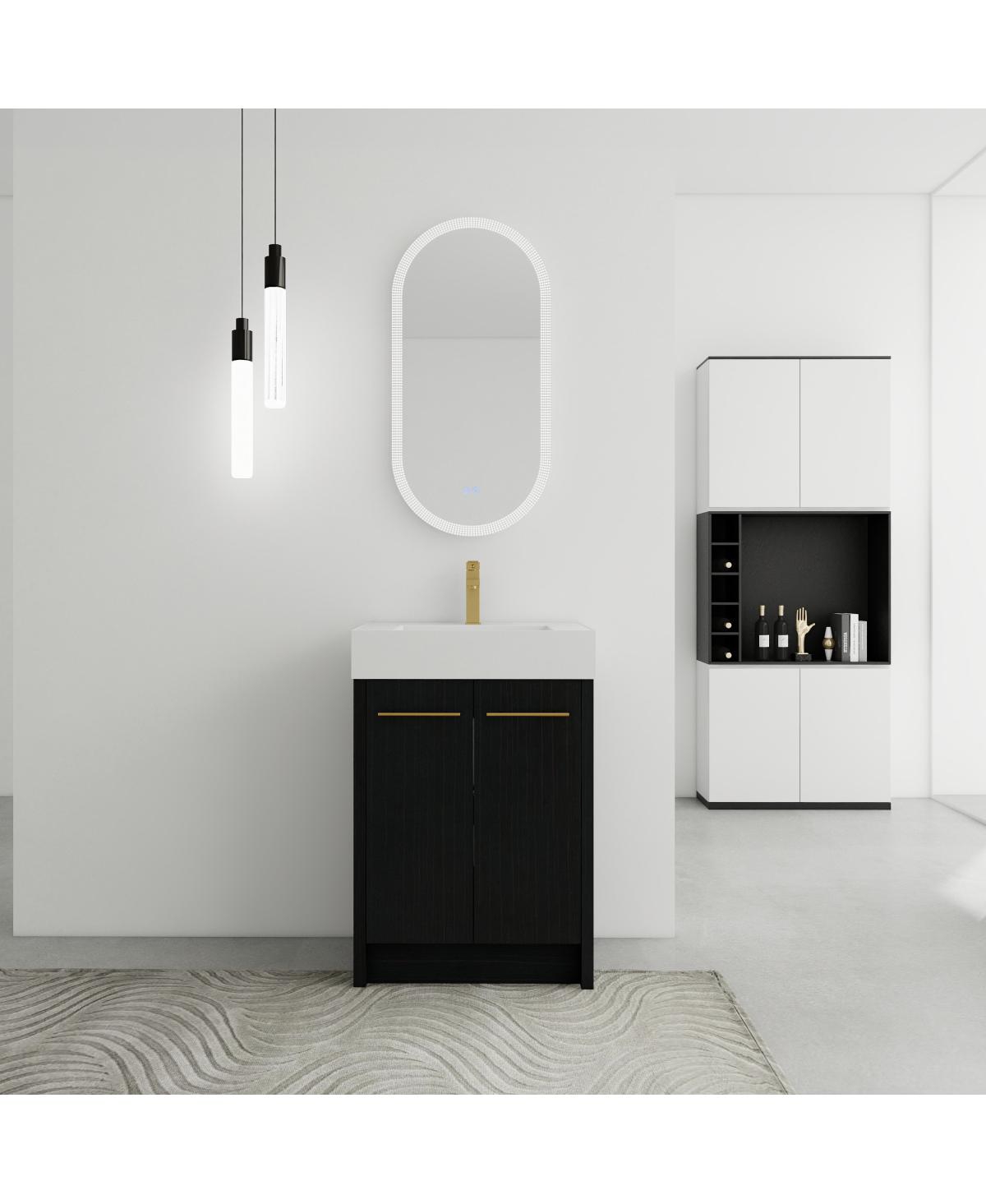 Sillysis Modern Chestnut Bathroom Vanity with Resin Sink, Soft Close Doors, Scratch and Water Resistant Plywood Cabinet - Black