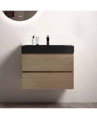 Floating Bathroom Vanity with Double Storage Drawers, Soft Close Glides, Handle-Free Modern Design, Pre-assembled