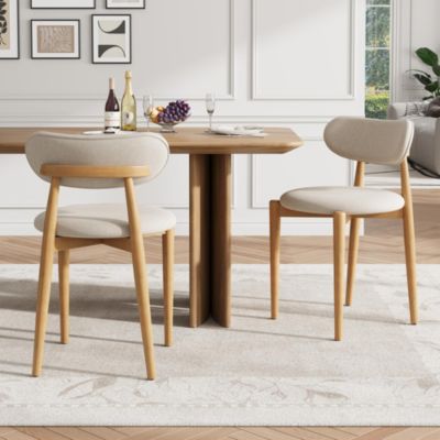 Set of 2 Dining Chairs, Fabric Upholstered Farmhouse Chairs with Wood Legs for Dining Room or Kitchen