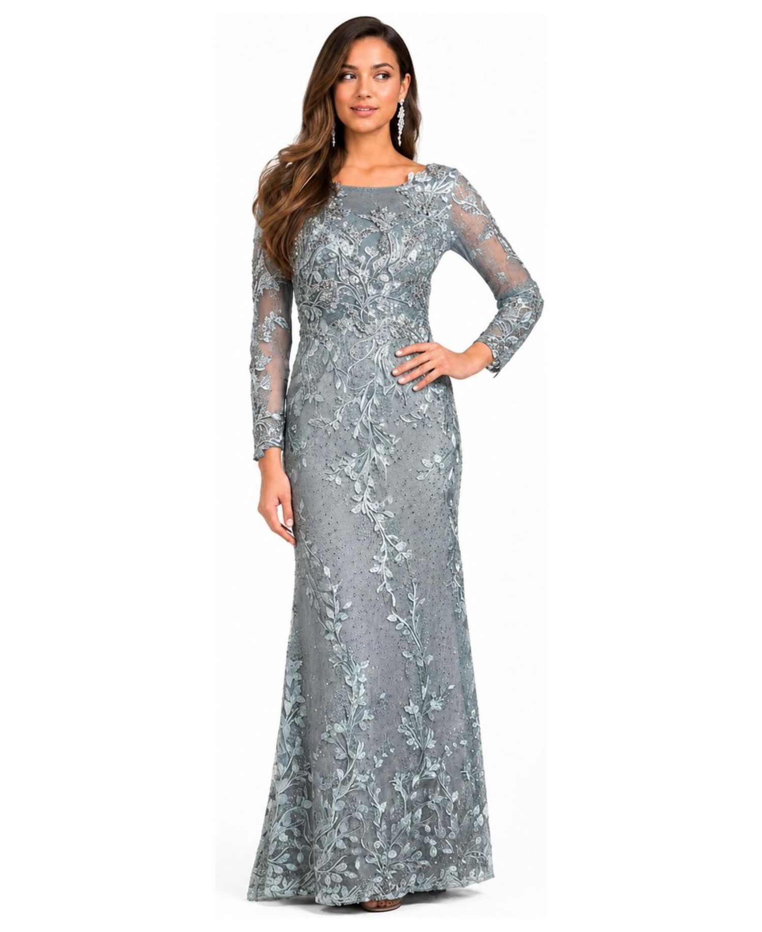 Women's Long Sleeve Lace Dress With Lace Appliques