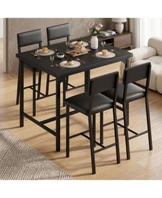 Piece Bar Height Dining Table Set with 4 Stools and Metal Frame for Kitchen Dining Room