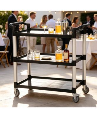 3 Tier Bar Cart, 33 Inch Plastic Rolling Utility Cart with Locking Wheels for Kitchen or Pantry