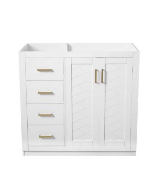 36 Inch Modern Freestanding Bathroom Vanity without Top, Solid Wood Frame, 3 Drawers Storage, Soft Close Doors