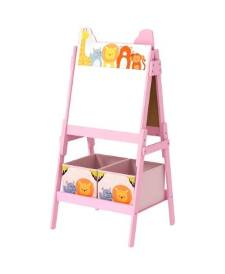 Kids Art Easel - Double-Sided Blackboard and Whiteboard, MDF Frame with Storage Boxes, Cute Pattern Design for Ages 3-8 Years
