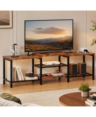 Right Angle TV Console Table, Media Stand with Open Storage Shelves for Living Room Entertainment Center
