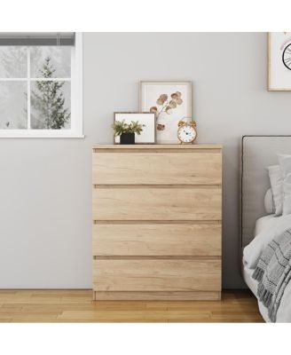 4-Drawer Modern Storage Dresser 31.5'' Natural Wood Chest for Bedroom