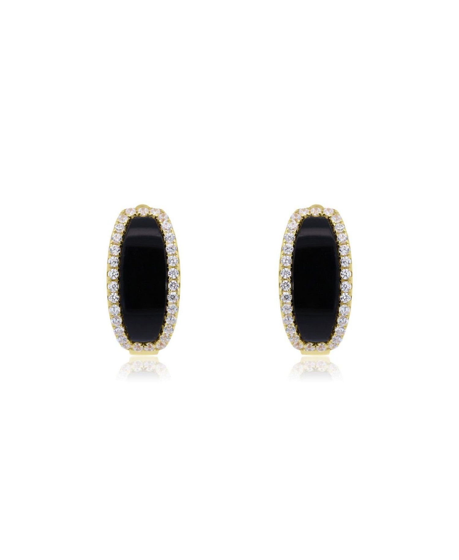 Onyx CZ Oval Hoop Earrings 14K Gold-Plated Sterling Silver