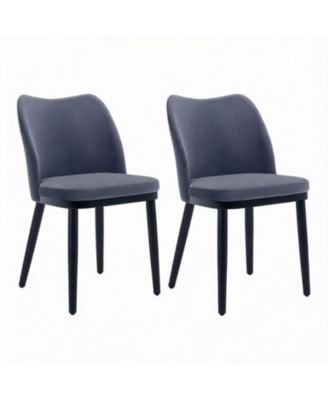 Set of 2 Dining Chairs, 18 Inch Blue Velvet Upholstered Chairs with Padded Seat and Wood Legs for Dining Room or Kitchen