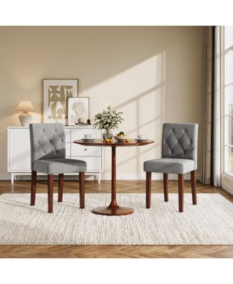 Set of 2 Dining Chairs, Linen Upholstered Farmhouse Chairs with High Back and Wood Legs for Dining Room or Kitchen