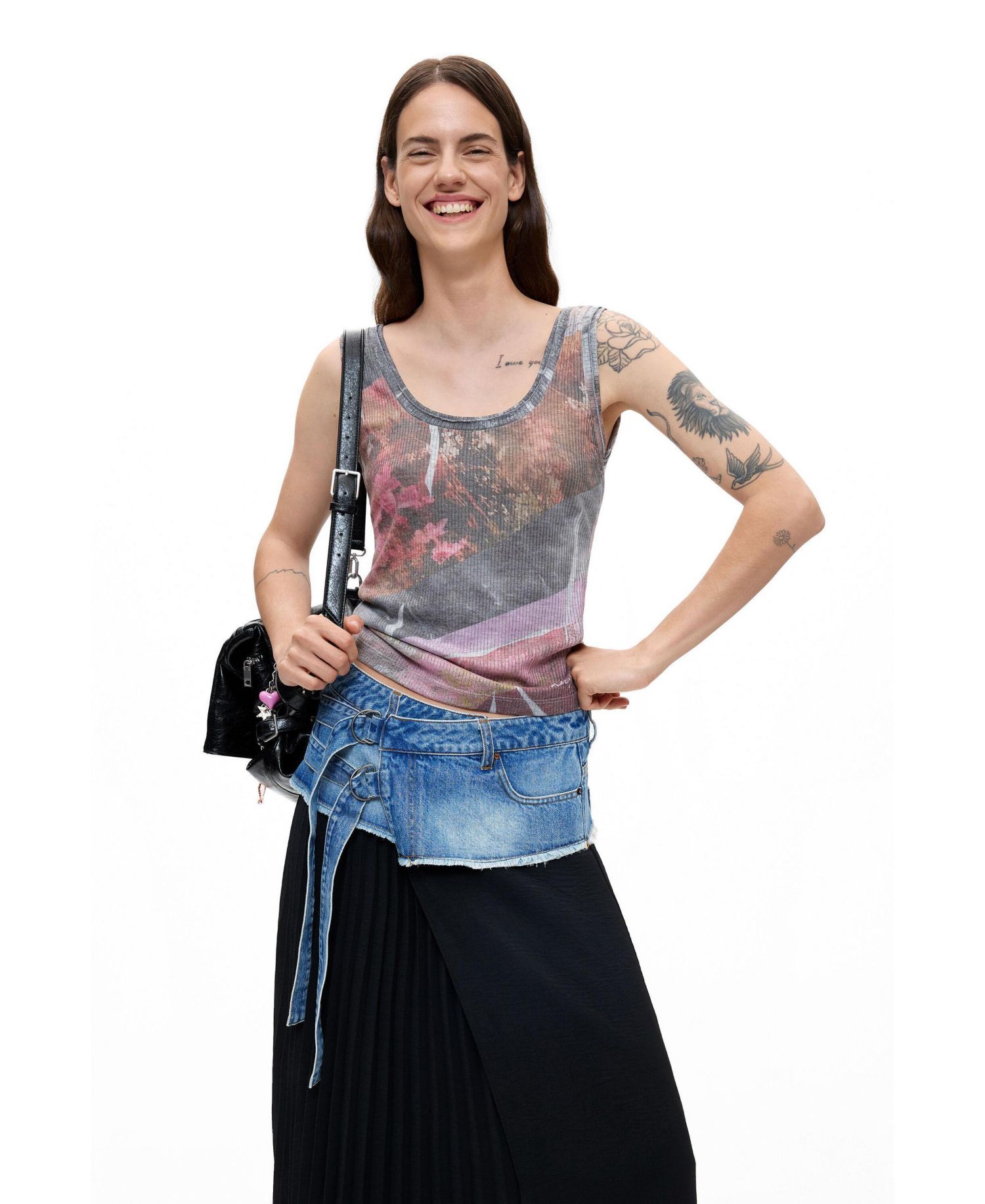 Women's Long pleated denim skirt