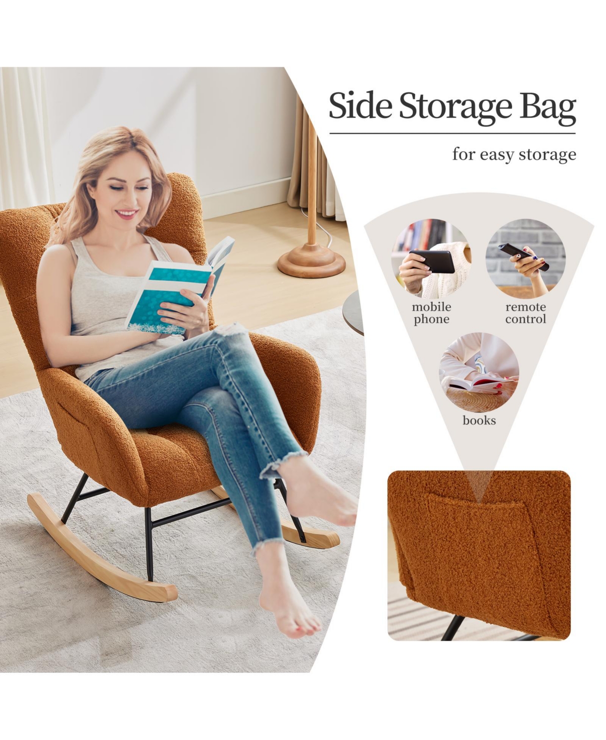 homfan 25.8D x 25.8W x 40H in Upholstered Rocking Chair with Engineered Wood Frame, Padded Seat Cushion for Living Room Nursery Bedroom