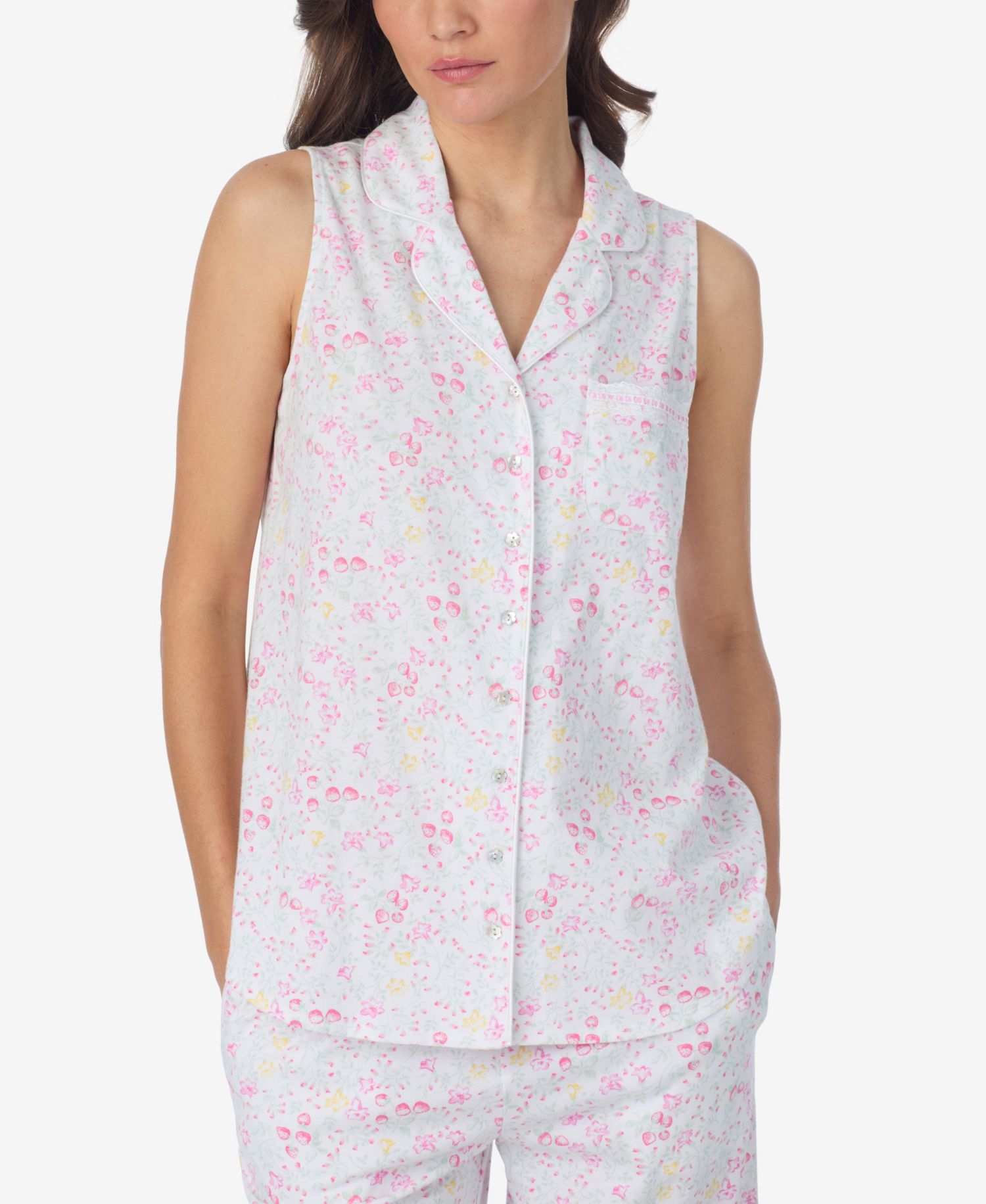 Women's Sleeveless Notch Collar Top & Capri Pajama, 2-Piece Set
