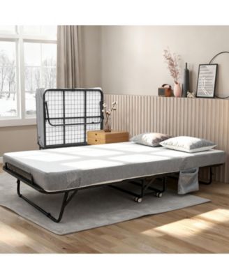 Portable Folding Bed with 5 Inch Memory Foam Mattress, Metal Frame, 4 Rolling Casters, No Assembly Required, Foldable Guest Bed