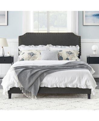 Platform Bed Frame with Nail Head Headboard, Plank Brace, No Spring Box, Adjustable Cushioned Bed Frame