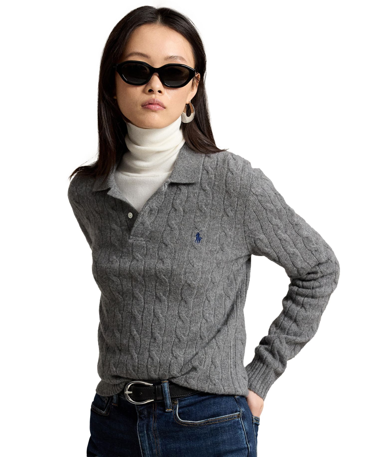 Women's Cable-Knit Long-Sleeve Wool-Cashmere Sweater