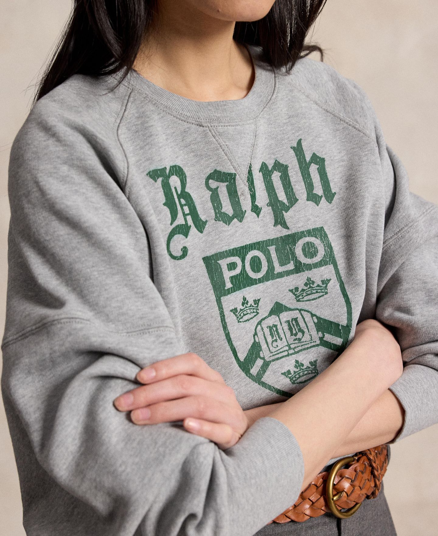 Женский свитшот Polo Ralph Lauren PRL Crest Fleece Crewneck, цвет: Меланжевый — фото 3