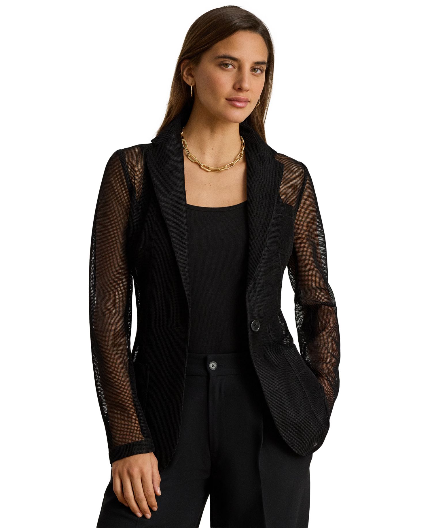 Petite Mesh Single-Button Blazer
