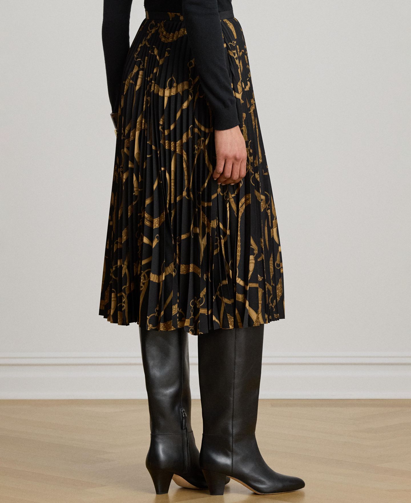 Женская юбка Lauren Ralph Lauren Belting Print Pleated, цвет: Чёрный / Рыжевато-коричневый — фото 4