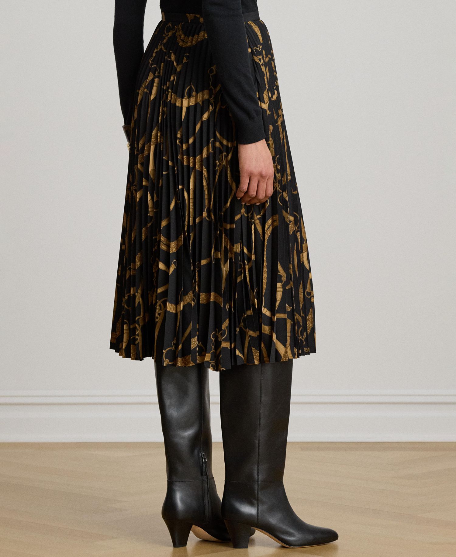 Women's Belting Print Pleated Skirt