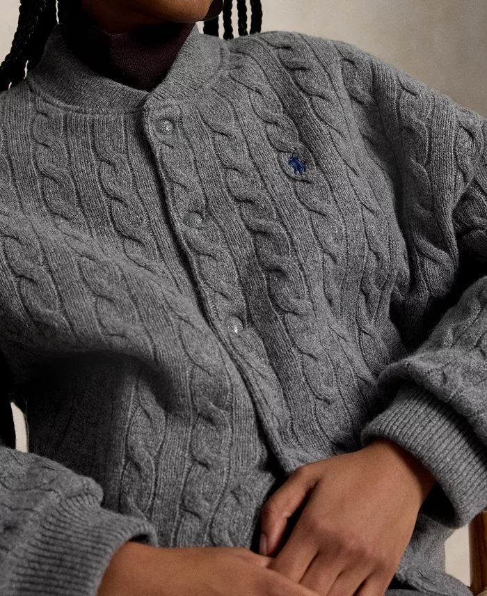 Women's Cable-Knit Logo Button Jacket - thumbnail 3