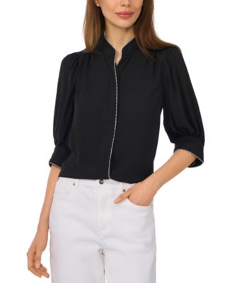 Women's Pearce Puff-Sleeve Open Collar Top